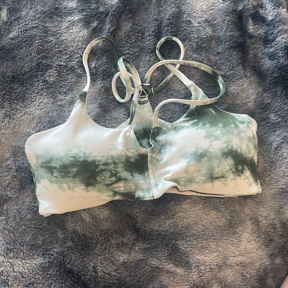 Green and White Tie-Dye Sports Bra